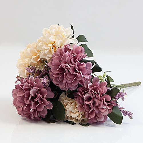 Ramo de flores de hortensias artificiales (n.º 8) – 5 colores para decoración del hogar de boda (crema/malva)