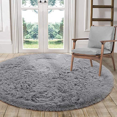 Tinyboy-hbq Tappeto Shaggy Rotondo Tappeti Soggiorno Pelo Lungo Adatto per Tappeto da Soggiorno Soffice Cuscino Rotondo per Divano con Moquette Antiscivolo(Grigio, Diametro 140 cm)