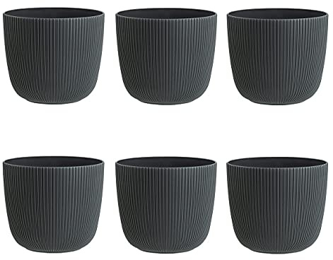 Gariella 6X anthrazit moderner Blumentopf mit Drainagesystem Pflanztopf-Kübel widerstandsfähig rund wetterfest Kunststoff Ø 12 cm
