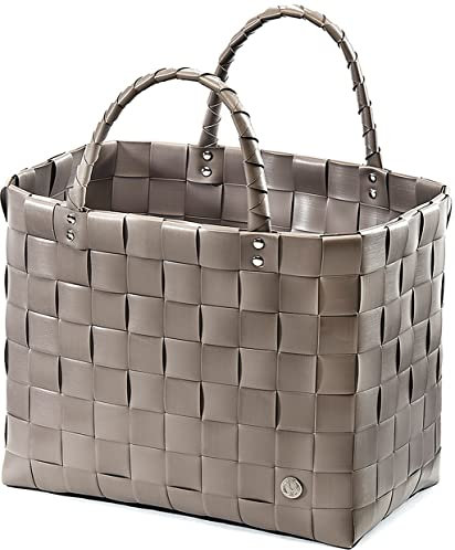 Kobolo Tasche Einkaufskorb geflochten Kunststoff Shopper - GREY BROWN XXL - 36x22x28 cm