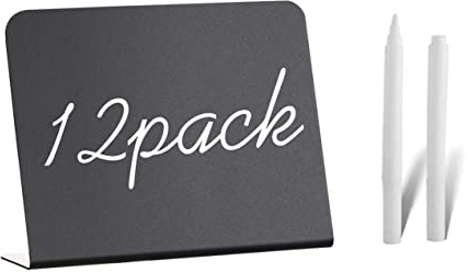 12-pack 10 cm x 7 cm mini svarta tavlan skyltar för krita tecken för mat – fest – buffé – bordsskylt griffeltavla – bröllop – bageri – liten svart tavla skylt – mini svarta tavlan skyltar för mat