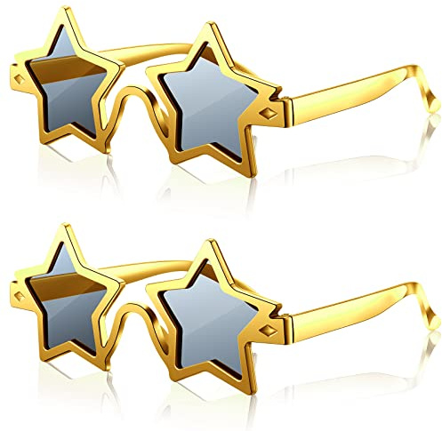 Fiada 2 Stück Stern Sonnenbrillen Pentagramm Sonnenbrillen Sternförmige Spaßbrille Lustige Brille Stern Partybrille für Kostüm Cosplay Party Erwachsene Kinder Foto Requisiten