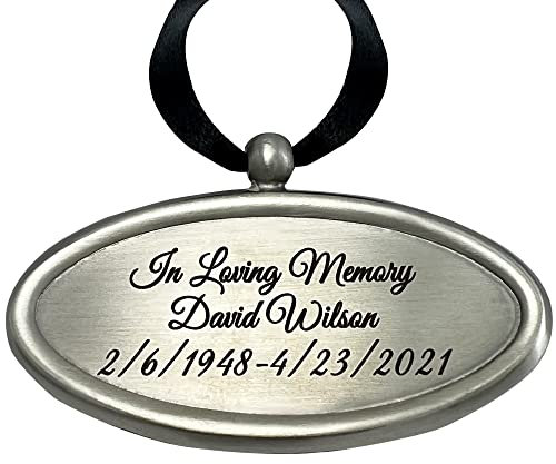Evergreen Memorials Namensschild für Urnen, personalisierbar, graviert, Gold- oder Silberfarben, mit Satinband (Silber)