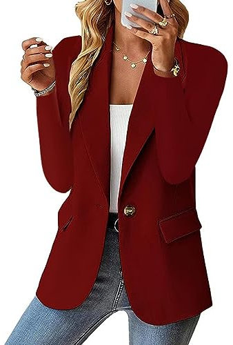 NAKEAH Cappotto Blazer da Donna con vestibilità Regolare, Tasca a Tinta Unita, Design a Un Bottone, per La Primavera e L'autunno Vino Rosso M
