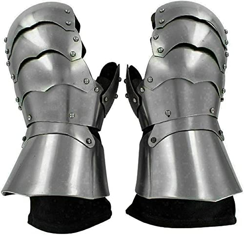 Mittelalterliche deutsche gotische Stulpen Silber Rüstung Stulpen 15. Jahrhundert Tragbare Kostüm Handschuhe Metall Arm Handschuhe Reenactment SCA LARP Krieger Handschuh Cosplay Halloween, silber, 16