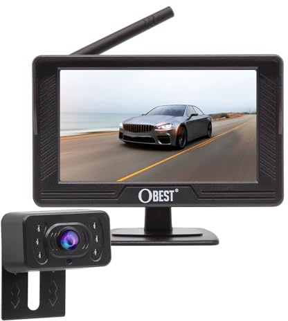 OBEST Caméra de Recul sans Fil,AHD Caméra avec Bonne Vision Nocturne,Haute Définition IPS Ecran 4.3 Pouces,Grand Angle de 170 ° Caméra pour Voiture/Camionnette/Pickup/Véhicule Utilitaire/Camping-Car