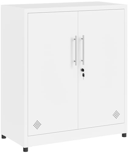 YITAHOME 2-türige Aufbewahrungsschränke, Metall-Aktenschränke mit Schlüssel, Aufbewahrungsschrank mit 2 verstellbaren Regalen, Badezimmer-Organisationsschrank, Aktenschränke für Home Office, Weiß