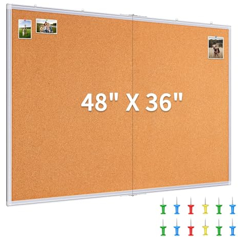 maxtek Large Cork Board 48 x 36 in, Bulletin Board for Walls, 4'x 3' Extra Aluminum Framed Corkboard, Foldable Wall Mounted Pin Memo Notice Cork Board for Office, Home Wall Display