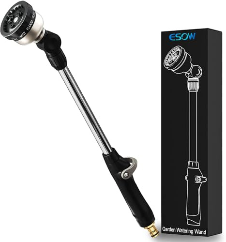 ESOW Garden Hose Watering Wand, 16 Inches Sprayer Wand, 9 Watering Patterns 180° Adjustable Swivel Head, Ergonomic Handle with One Touch Valve Perfect for Watering Plants, Car Wash and Showering Dog