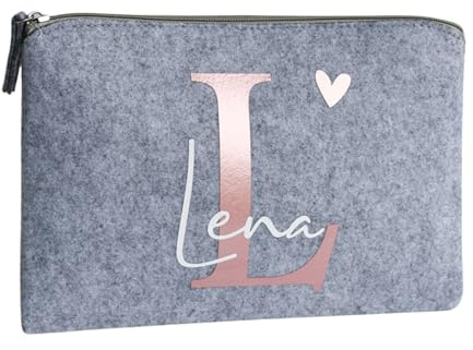 personalisierte Tasche aus Filz | Buchstabe und Namen | Kosmetiktasche mit Initialien | Geschenk für Frauen und Mädchen | Filztasche