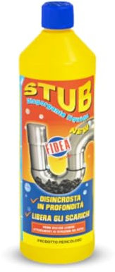 FIDEA Disgorgante STUB - stura lavandini e scarichi, disgorgante professionale forte, ideale per scarichi wc, lavandino, bagno e cucina, agisce su incrostazioni di calcare, depositi organici e inerti