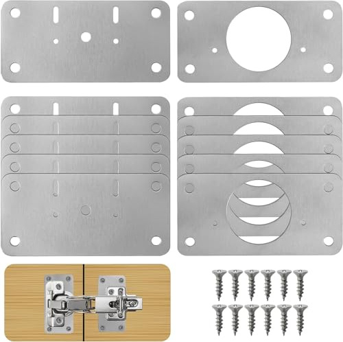 TamBee Cabinet Hinge Repair Plate Kit, 12Pcs Stainless Steel Hinges Repair Fixing Plates for Kitchen Cupboard Door Replacement Rust Resistant with Mounting Screw