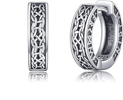 VONALA Wikinger Ohrringe Männer 925 Sterling Silber Schwarz Vintage Hoop Ohrringe für Männer Wikingerschmuck Geschenke für Frauen Mädchen Jungen