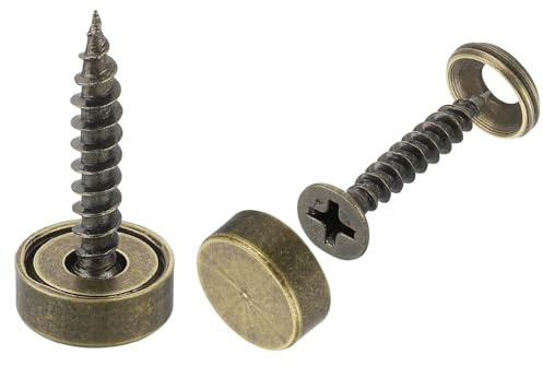 sourcing map 16Pcs Brass Decorative Screws with Caps, 12 mm Mirror Screws Cover Self-Tapping Screws for Furniture Fixing, Bronze Color