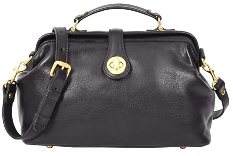 HOL848 Damen-Handtasche aus echtem Leder, mittlere Größe, Schwarz , Medium