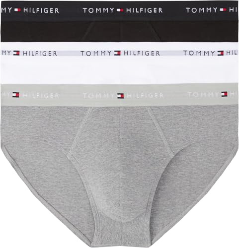 Tommy Hilfiger Uomo Slip Hipster Confezione da 3 con Fascia con Logo, Multicolore (Mid HTHR/Blck/TH Wht), XL