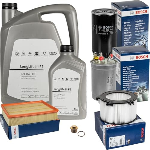 Inspektionspaket Wartungspaket Filterset mit 6 L 0W-30 Motoröl LongLife 3 FE, Ölfilter Luftfilter Kraftstofffilter Innenraumfilter Ölablassschraube