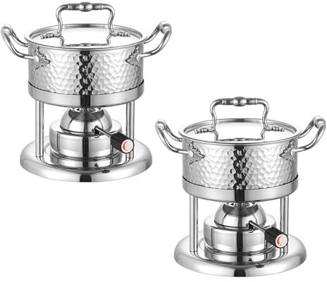 KELUNIS Small Hot Pot Hot Pot Inflatable Gas Stove, Buffet Servers And Warmers Set, Portable Stainless Steel Stove for Parties Restaurant Camping, 2 Pack,Silver