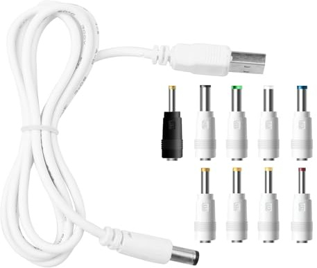 Sharelove 5V USB to DC Power Cable, USB Power Cable Universal Charger Replacement Cable 5.5x2.1mm DC Jack with 9 Connectors Adapters for Moon Lamp LED Strip Lights Mini Projector Router Small Fan