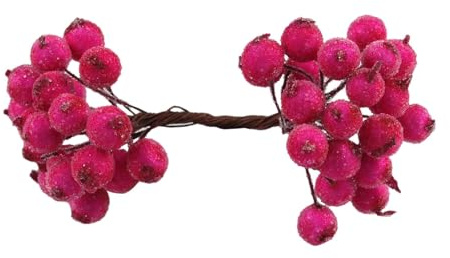 Baies de Houx Artificielles Givrées, Baies Fleur Faux Fruit, Décoration Mini Noël à 20 Tiges en Fil Fer, Fausses Baies avec 40 Têtes pour Décoration Sapin de Noël, Vacances Bricolage, Rose Rouge