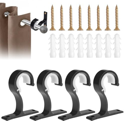 4 Pezzi Staffa per Bastone Tende In Metallo, 25-28 mm Staffe per Tende con Vite, Lega di Alluminio Supporto Bastone Tenda, Robusta Staffe per Bastoni Tende a Soffitto per Uso a Soffitto o a Parete