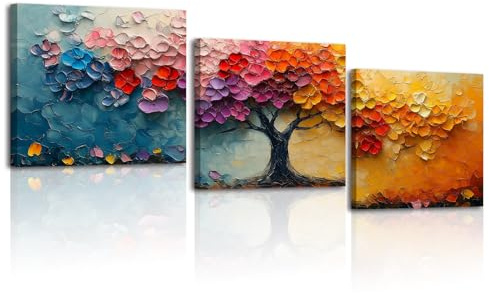 Piy Painting Leinwand Wandbilder, Alter Baum Leinwanddruck, Bunte Blätter Kunst Bild, Aquarell Leinwandbild, Wanddekoration Gemälde Für Schlafzimmer Wohnzimmer Eingang Esszimmer, 3x30 x 30 cm