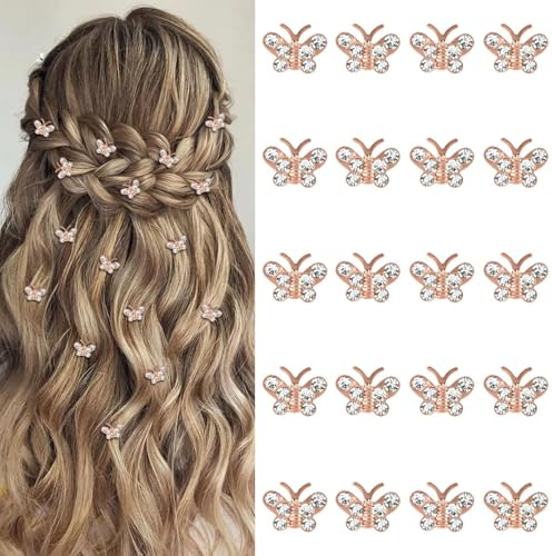 20 Stück Klein Haarspange Schmetterling, Mini-Haarspangen mit Strass-Schmetterlingen, schmetterling haarklammer, Mini Haarspangen, winzige Strasssteine, Haarschmuck für Damen Mädchen (Gold)