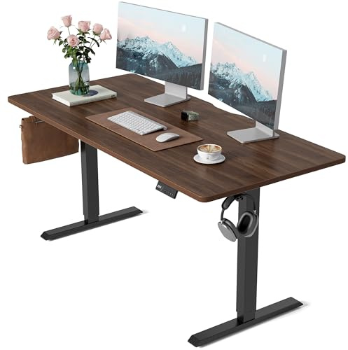 CubiCubi 63 x 28 Large Standing Desk, Height Adjustable Electric Computer Desk, 28 Deep Desktop, Sit Stand up Home Office Workstations with 4 Preset Heights, Black Walnut