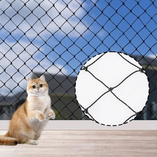 WGCHAIE Katzennetz für Balkon, 4x3m Katzenschutznetz Mit Hochfestem Polyethylen, Bissfest und Alterungsbeständig, für Balkone, Terrassen und Fenster, Schwarz