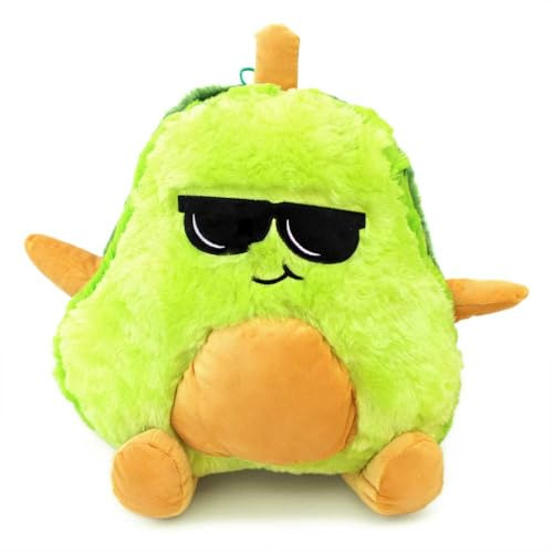 BEMIRO Kawaii Avocado Plüschtier, Grün, Weicher Polyester, 38 cm Groß, mit Gesticktem Gesicht und Aufhängeschlaufe, Kuscheltier zum Dekorieren und Schmusen (Brille)