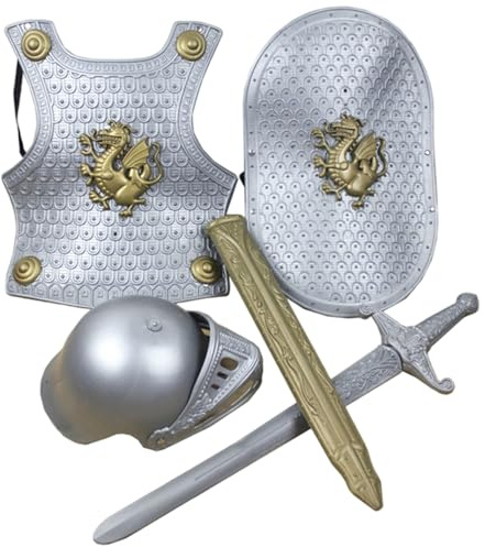 Grtheenumb Ritterrüstung, Ritterkostüm für Kinder, 4 Teile/Set, mittelalterliche Rüstung, inklusive Helm, Schild, Schwert und Kinderkostümen für Halloween, Cosplay, Rollenspiele