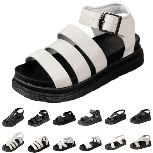 Plattform modesandaler för kvinnor sommar öppen tå spänne ankelrem sandaler mellanklackar mode ankelrem sommar sandal promenader tjocka kilskor lätta justerbara spännen skor, A vit, 40.5 EU Bred