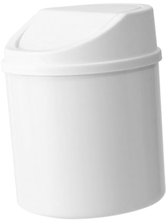 KIMISS Stationär Plastsoptunna med Fliklock – Kompakt Soptunna för Hemmakontor, Vardagsrum och Bänkskivor – Modern Bordssopkorg med Lock (Vit)