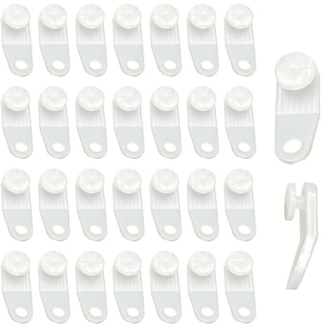 YouXunGS 30 Pack White Plastic Curtain Track Glider Hooks, 31mm x 10mm Smooth Sliding Curtain Rail Gliders for Windows Doors Shower Rails