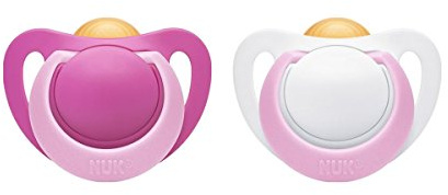 NUK Genius latex-nappar, ortodontisk form, 0-6 månader, 2 stycken, flicka, rosa/vit