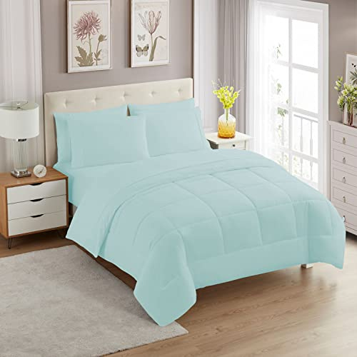 Sweet Home Collection Solid Color Comforter & Sheet Set, Polyester, Aqua, Full
