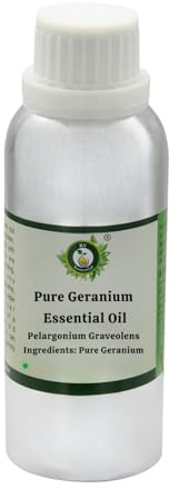 R V Essential Aceite esencial de geranio puro 1250ml (42oz)- Pelargonium Graveolens (100% puro y vapor natural destilado) Pure Geranium Essential Oil