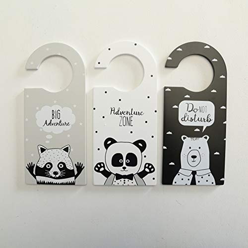 BOLTZE 3er Set Türhänger Türschild Dekoschild Wendeschild Hängerschild H22cm MDF Panda Waschbär Polarbär (1012717)