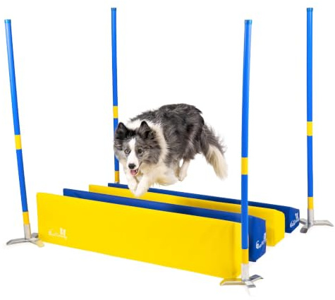 Callieway® Agility Soft-Weitsprung SOSPIRI - FCI konform (gelb/blau) inkl. 4 Ecksteher (blau)