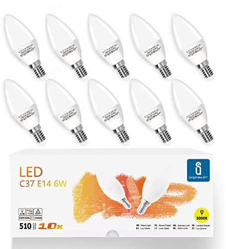 Aigostar LED E14 Lampe 6W Glühbirne, Kerzenform, 510 Lumen, 3000K Warmweiß, Lampe C37 Leuchtmittel E14 LED Birne, 220 Grad Abstrahlwinkel, Nicht Dimmbar - 10 Stück