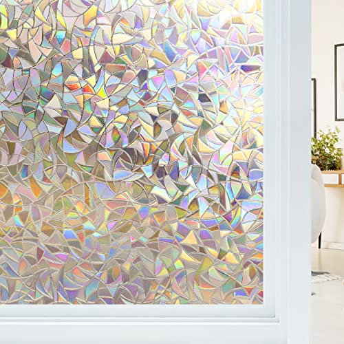 Haton Rainbow Window Film Window Stickers for Glass Privacy, Non-Adhesive Static Cling Removable Vinyl 3D Decorative Films Glass Coverings for Doors Anti-UV for Home Office 60x200cm