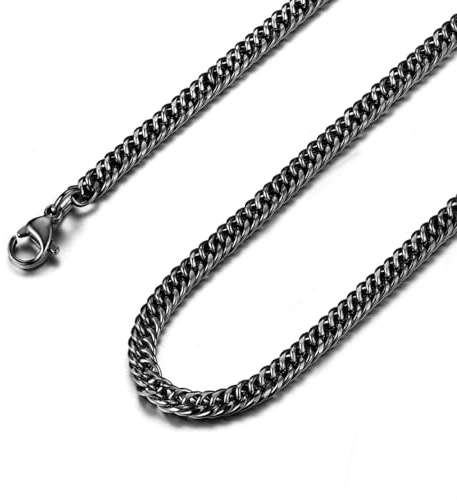 FindChic Edelstahl Massiv Panzerkette Halskette Breite 3,5/6/9/12mm Länge 46/51/55/61/66/71/76/91 cm Cuban Gliederkette Schmuck für Herren Damen Jungen