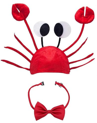 Lifreer Crab Hat, Adjustable Red Crab Hat Costume Fancy Hats + Red Wine Bow Tie for Halloween Christmas Easter Party Decoration Adult Boys Girls