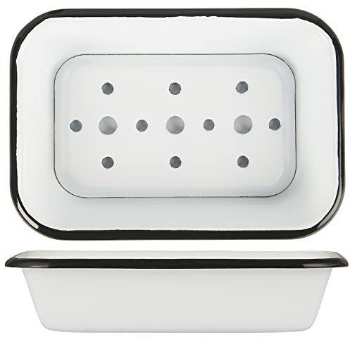 IB Laursen - Seifenschale - Emaille - weiß/schwarz - 11,6 x 3,8 x 16,7 cm