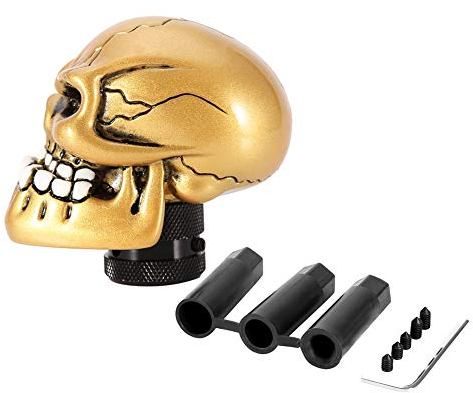 Fictory Schaltknauf Totenkopf,Universal Schaltknaufhebel Skeleton Skull Head Auto Modifizierter Schaltknauf Stick Lever Shifter für Die meisten Fahrzeuge(Gold)