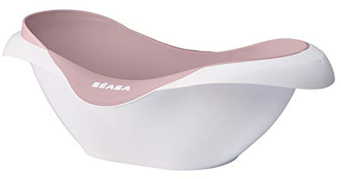 BÉABA, Babybadkar, halkfritt och bekvämt, tillverkat i Frankrike, mjukt och mjukt material, multifunktionellt, ergonomiskt, dräneringslock, kamele'O, gammalrosa