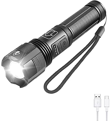 WESLITE 6000 Lumens LED Torch USB Rechargeable, XHP70 Super Powerful Torches LED Super Bright Handheld Flashlight High Lumens Tactical Torch Zoomable & 5 Modes for Camping Hiking Fishing