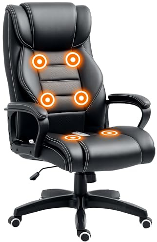 Vinsetto Office Chair with 6-Point Maaage, PU Desk Chair with Padded Seat and Armrest, Computer Chair with Tilt Function for Home, Black