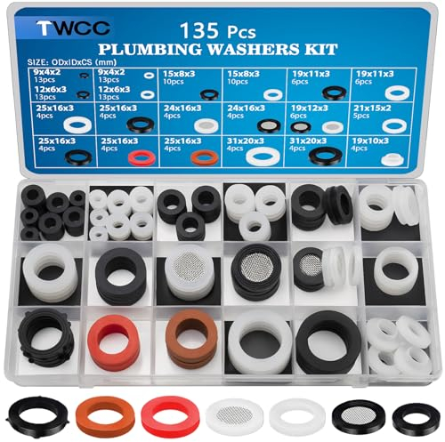 ZDBB 135 PCS Sanitär-Gummi Unterlegscheiben Assorted Kit und flache Silikondichtung Sortiment Set für Wasserhahn Dusche Kopf Unterlegscheiben Gartenschlauch Rohrdichtungen zu ersetzen