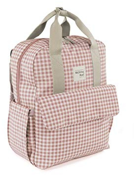 Walking Mum. Sac à dos I Love Vichy Sac à langer pour poussette. Design polyvalent avec poignées courtes et bretelles de transport Rose Dimensions 37 x 28 x 12 cm.